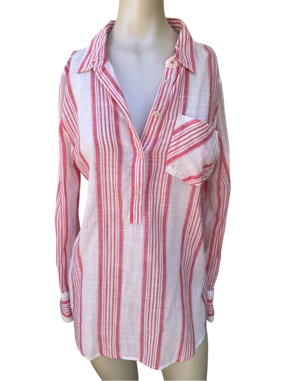 Merona Women's Pink Striped Long Sleeve Tunic Blouse – Size XL